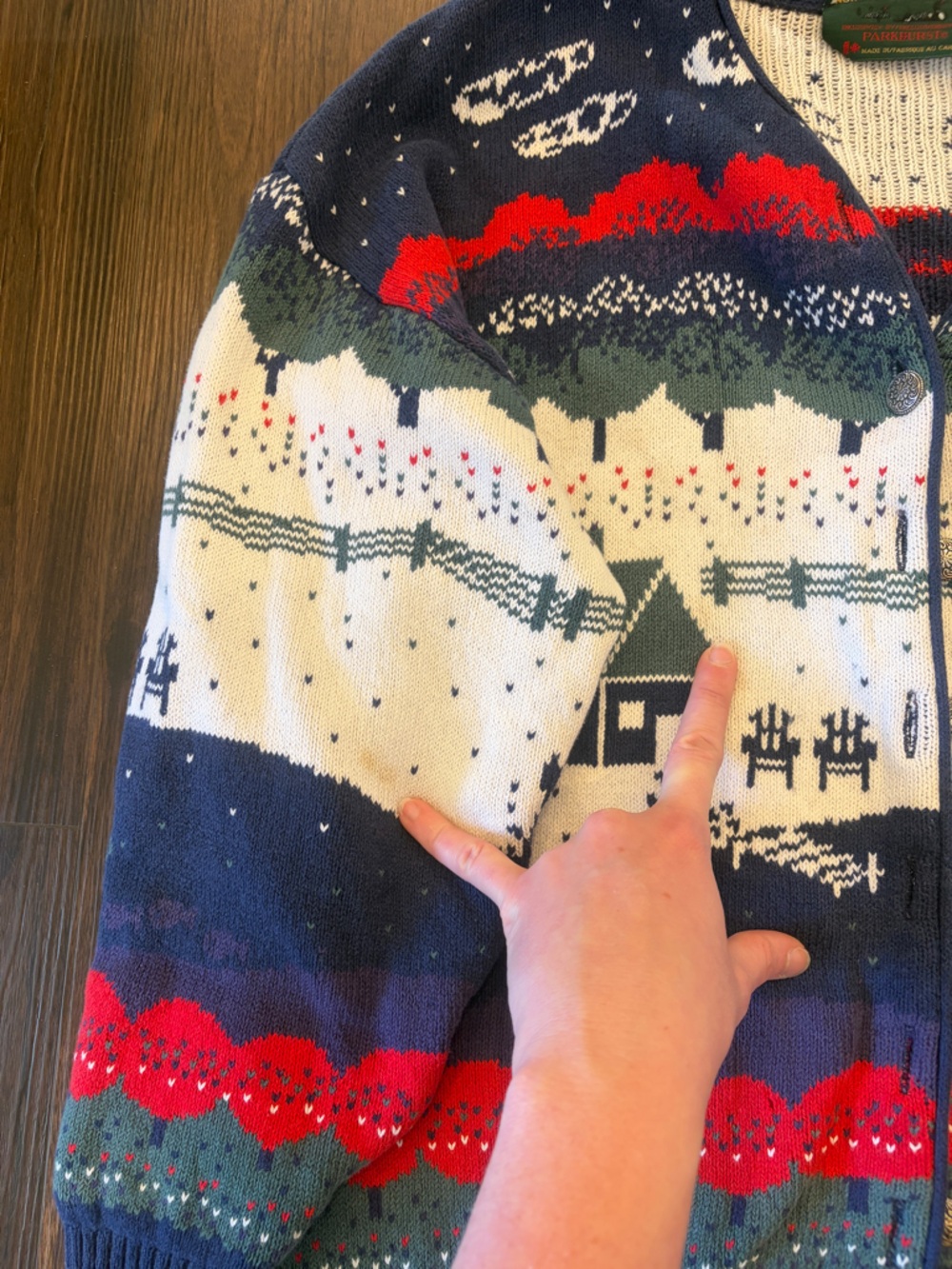 1990s Northern Reflections Navy, Cream & Red Fair Isle Village Cardigan - Picture 5 of 13